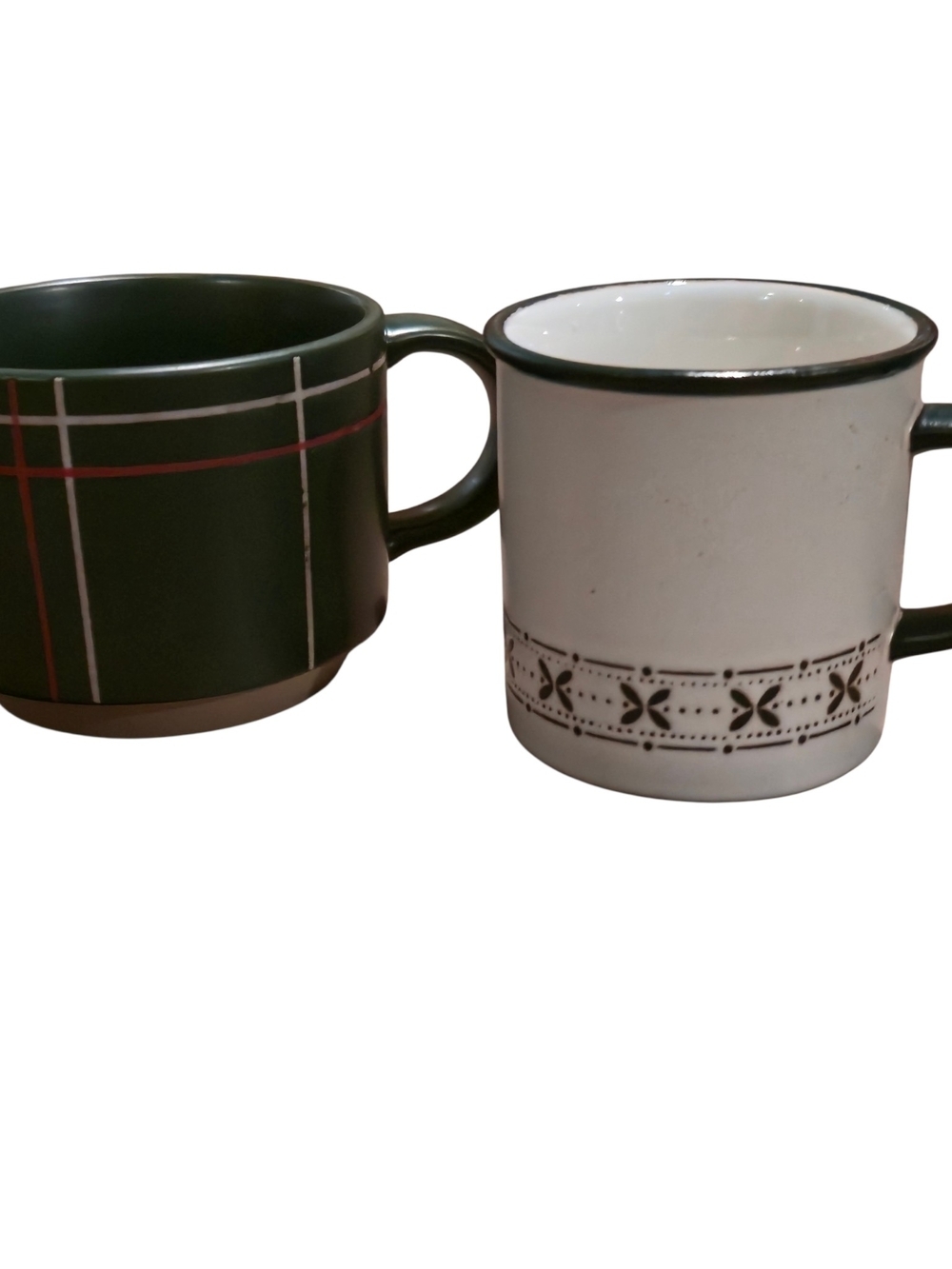 Hearth & Hand Green Plaid and White Patterned Ceramic Mug Set